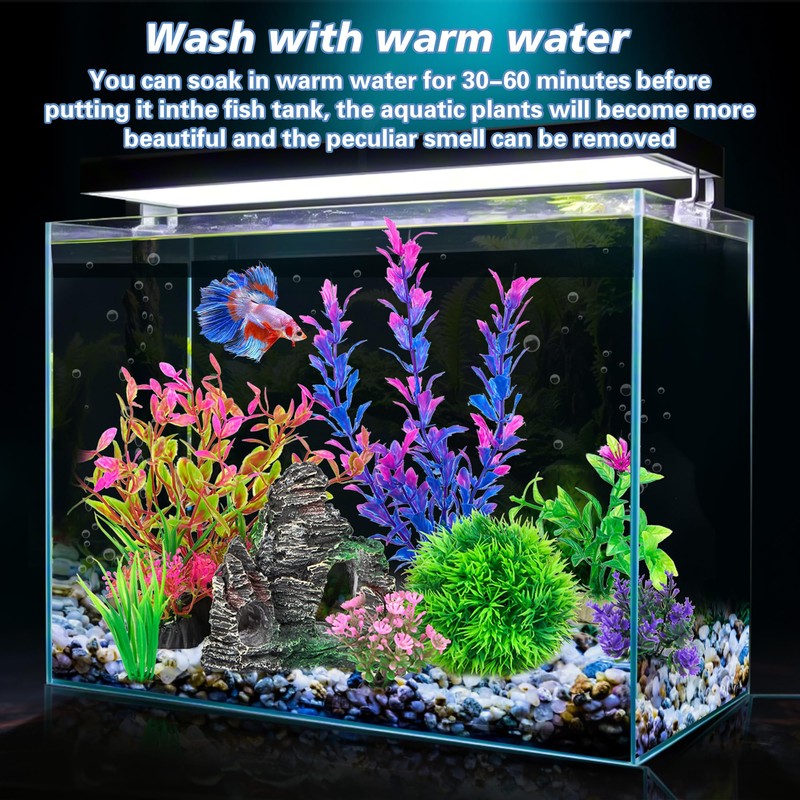Ameliade Aquarium Artificial Plastic Plants Decorations and Rock Cave Decor