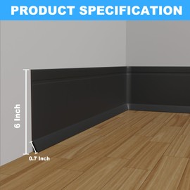 Duzzy Flexible Baseboard Trim, 6 Inch(H) x 40 Feet(L) Peel and Stick Vinyl Baseboard Molding Trim, Self-Adhesive Wall Base Cove Base