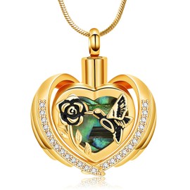 Sea Turtle/Hummingbird Heart Urn Necklace for Ashes Abalone Shell Cremation Jewelry Stainless Steel Memorial Necklaces Ash Holder for Human Pet Keepsake Jewelry with Fill Tool