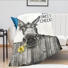 Funny Donkey Throw Blanket Cute Animal Donkey Flower Blanket for Kids Adults Super Warm Soft Cozy Plush Fleece Flannel Blanket for Sofa Couch Bed Birthday Gifts 40"x50"