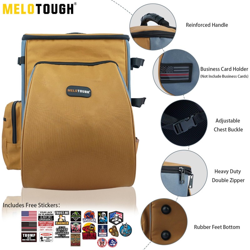 MELOTOUGH Welding Backpack for Tools and Helmet Welder Backpack Large