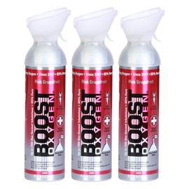 Boost Oxygen Canned 10 Liter Natural Oxygen Inhaler Canister Bottle for High Altitudes, Athletes, and More, Pink Grapefruit (3 Pack)