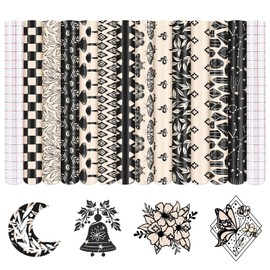 HTVSTD Boho Permanent Adhesive Vinyl-12 Sheets 12 * 10inches Black and IvoryPattern Self Adhesive Vinyl Water proofing Permanent Vinyl for Mugs Vinyl Compatible with Sillhoutte Cameo and Cricut