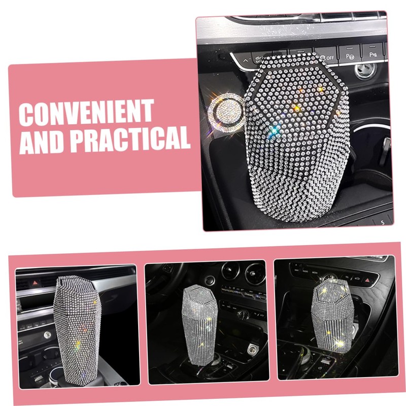 BUGUUYO Rhinestone Car Trash Can with Lid Decorative Auto Trash
