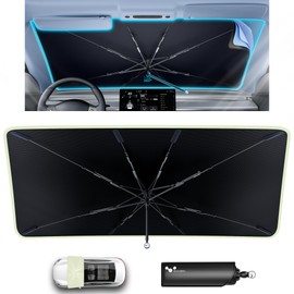 helloleiboo [2025 Upgraded] Car Windshield Sun Shade Umbrella 53"x 30" Windshield Sun Shade Foldable 5-Layer Thickened Vinyl Coating Reflective Polyester Blocks Heat & UV (Small-(53" L ×30“W))