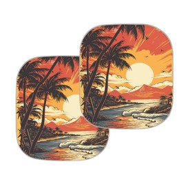 Qpednta Palm Tree Sunset Car Interior Accessories Sun Protection Easy to Install Automotive Windshield Sunshades Keep Cool UV Rays Protection for Most Sedan Truck Van 28.5 x 25.5 inches