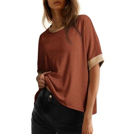 Dokotoo Women's Tops for Women 2025 Loose Oversized Basic Tee Comfortable Soft Fabric Flattering Fit - Womenswear:_Cinnamon_XL