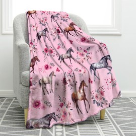 Jekeno Horse Gifts Blanket for Women Girls Mom Sister Birthday Mother's Day Christmas Floral Flower Animals Print Presents Decor Home Sofa Couch Soft Cozy Plush Flannel Throw for Kids Adults 50"x60"