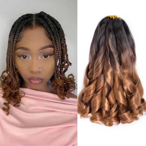 French Curly Braiding Hair 12 Inch 8 Packs Ombre Brown