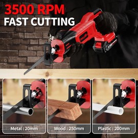 FULLYEA Reciprocating Saw Cordless, Brushless Recipro Saw 0-3500 SPM, Cordless Saws with 2 * 2.0Ah Battery & 4 Blades, Battery Powered Reciprocating Saws for Wood/Metal/Plastic Cutting