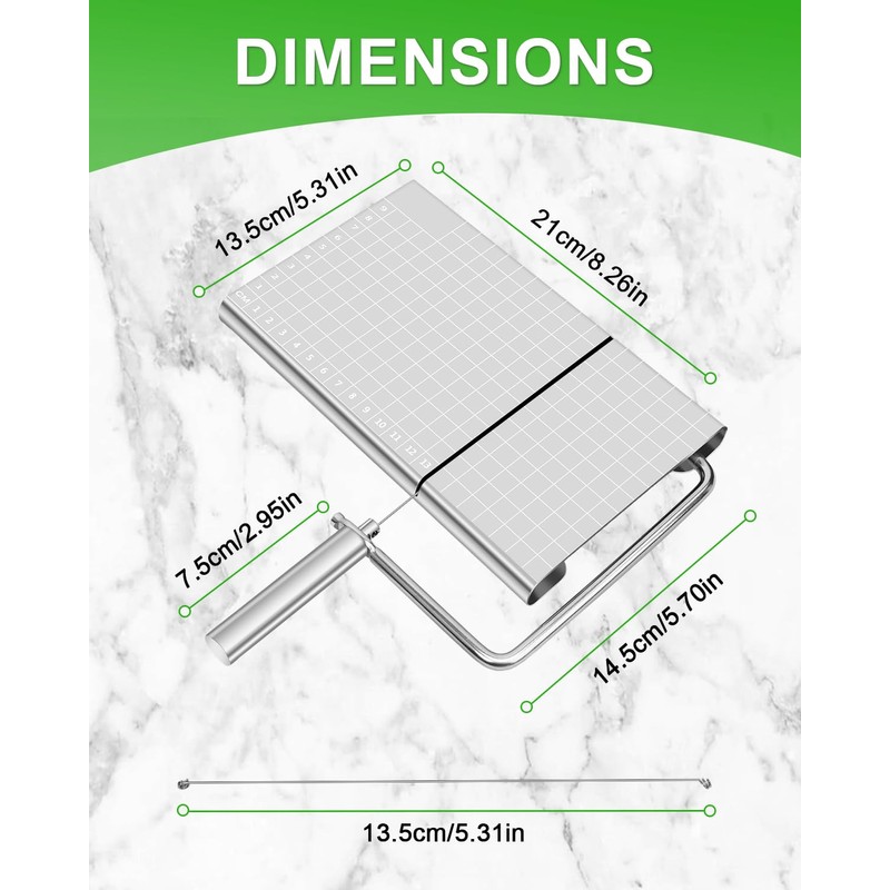 Prokitchen Replaceable Wire Cheese Slicer with Measuring Grids & Board,