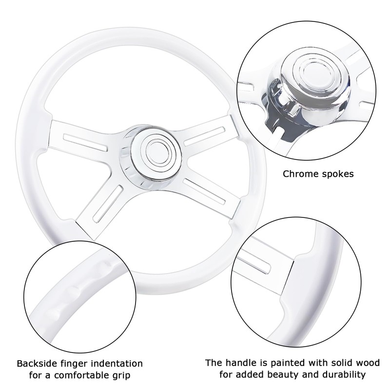 QYMOPAY 18" Solid Wood lacquering Truck Steering Wheel 4 Spoke