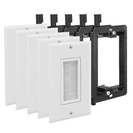 Fosmon Cable Wallplate - White Ideal Brush Type for Speaker Files, Game Consoles or Wall Televisions (Coaxial Cable, HDTV, HDMI.) - Pack of 5