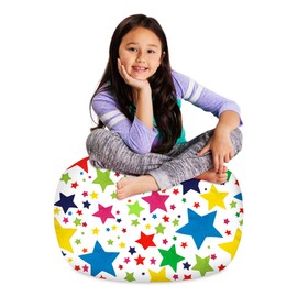 Posh Creations Stuffable Kids Stuffed Animal Storage Bean Bag Chair Cover - Childrens Toy Organizer, Medium-27 - Canvas Stars Bright Multi-Colored