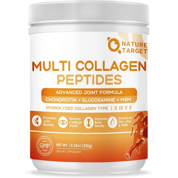 NATURE TARGET Multi-Collagen-Peptides-Powder for Joint Support, Hydrolyzed Collagen for Women