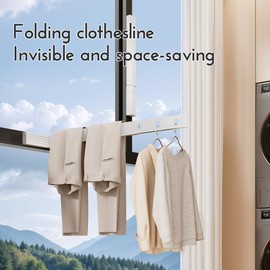 ZAYESUHA Retractable Window Clothes Drying Rack, Foldable Wall Mounted Laundry Drying Rack, Durable Space-Saving Drying Rack for Clothing, Towels & Blankets