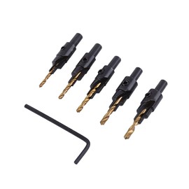 5 Pcs HSS Woodworking Countersink Drill Bit Set 1/4" Round Shank Carpentry Chamfering Woodworking Tool(with 1 Piece L Shape Wrench)