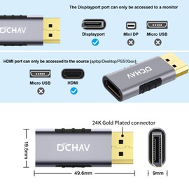 DCHAV DisplayPort to HDMI Adapter 4K@60Hz Unidirectional DP Male to Female HDMI Converter Compatible with Desktop, Laptop, Monitor, TV, Projector,HDTV