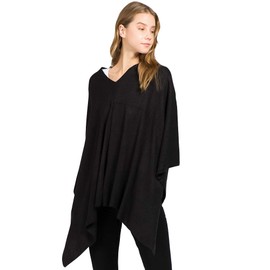 CCFW Women's Soft Knit Poncho Elegant Cape Shawl in Multi-Way Wrap Poncho Topper All Season (Black)