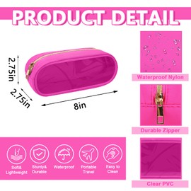 UIXIZQ Clear Small Pencil Pouch Makeup Bag for Purse,Nylon&PVC Pencil Case Waterproof Makeup Brush Holder with Zipper,Preppy Transparent Pen Bag Travel Cosmetic Bag for Women Office(Slim-Hot Pink)