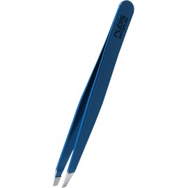 Rubis Tweezers Blue - Slanted, Fine and Pointed - Eyebrow Tweezers - Slanted Tip for Hair Removal - Professional Tweezers