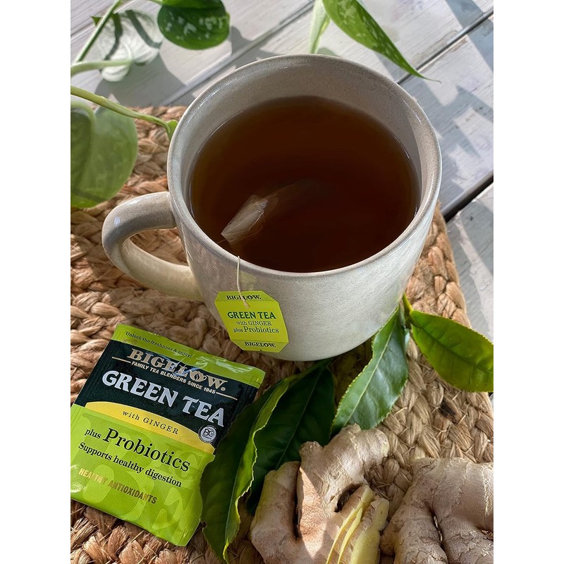 Bigelow Tea Green Tea with Ginger Plus Probiotics, Caffeinated Tea