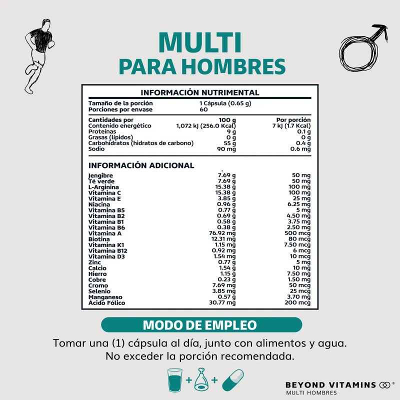 Multi Vitaminico para Hombres con Biotina, Manganeso, Te Verde, L