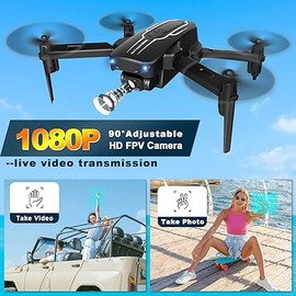 Mini Drone with Camera for Adults Youth - 1080P HD FPV Camera Drones with 90° Adjustable Lens, Gestures Selfie, One Key Start, 360° Flips, Toys Gifts RC Quadcopter for Boys Girls with 2 Batteries(black)