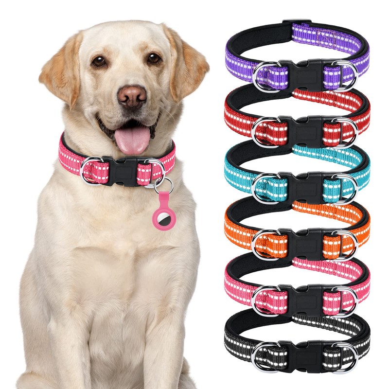 AUAUY Reflective Nylon Dog Collars, Double Security Adjustable Classic Pet