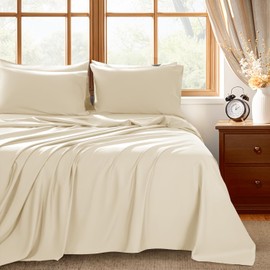 Shilucheng 100% Egyptian Cotton King Size Sheets Set - 1000 Thread Count，Luxury Cotton Bed Sheets，Breathable & Cooling Bedding and Pillow Cases, 16 Inch Deep Pocket - 6 Piece (Beige, King)