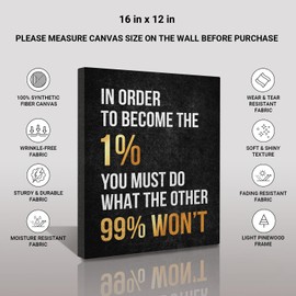 Istrion Inspirational Wall Art Framed Canvas 12 x 16 in (IN ORDER TO BECOME THE 1%) - Motivational Entrepreneur Positive Quotes Wall Arts Decor for Home Office Bathroom Bedroom Kitchen Classroom Gym