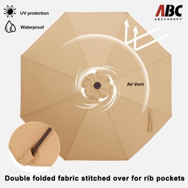 ABCCANOPY 10FT Patio Umbrella, Waterproof Table Umbrella with Push Button Tilt and Crank, 8 Ribs UV Protection Pool Umbrella for Garden, Lawn, Deck & Backyard (Khaki)
