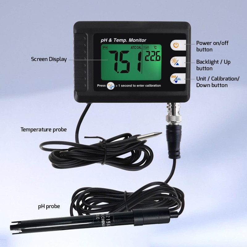 Gain Express 2 in 1 Digital PH and Temperature Monitor,