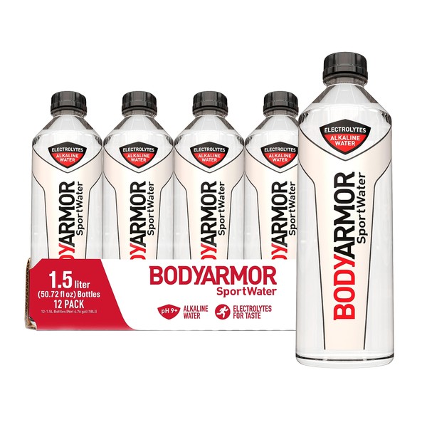 BODYARMOR SportWater Alkaline Water, Superior Hydration, High Alkaline Water pH 9+, Electrolytes, Perfect for your Active Lifestyle, 1.5 Liter (Pack of 12)