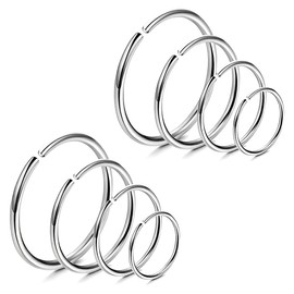IBXWMNG Set of 8 Nose Piercings Made of 316L Stainless Steel, Hypoallergenic for Men and Women, for Helix, Conch, Septum, Tragus and Ears (6 mm/8 mm/10 mm/12 mm), Metal