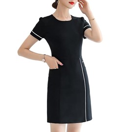 Cedar Eight Women's Beauty Salon Uniform, Nurse Clothes, Reception Uniform, Short Sleeve Dress, Black, M