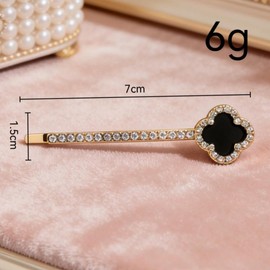 wenjeso 2pcs Side Hair Clips, Four Leaf Clover, Pearls & Colored Flowers, Single Strings, Gentle & Damage to Your Hair, Neat & Sweet Design, Insta-Style Stylish Hairpin-gl