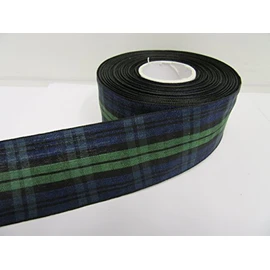 1 Roll of 38mm x 25 metres Tartan Ribbon Navy Blue & Green Double Sided Black Watch Blackwatch 38 mm 3.8cm