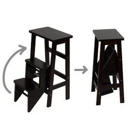 Cortesi Home Druzi Barstool, Stepstool, Ladder, Dark Walnut Finish