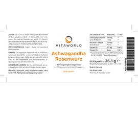 Vita World Ashwagandha Rose Root Complex 60 Vegan / Vegetarian Capsules Pharmacist Manufacture