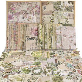 200 Pieces Vintage Scrapbook Supplies Pack, Vintage Nature Plant Flower Scrapbook Paper Art Journaling Kit for Bullet Journals Planners Collage Decoupage (A)