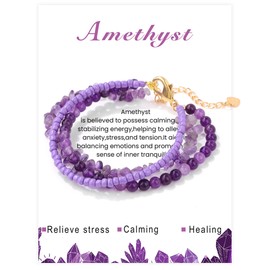 LOCCY Beaded Bracelets for Women, 4mm Crystal Bracelet Boho Layered Beads Gemstone Bracelet Natural Stone Bracelet Jewelry Gifts for Women Girls Birthday Mother's Day Christmas (Amethyst)