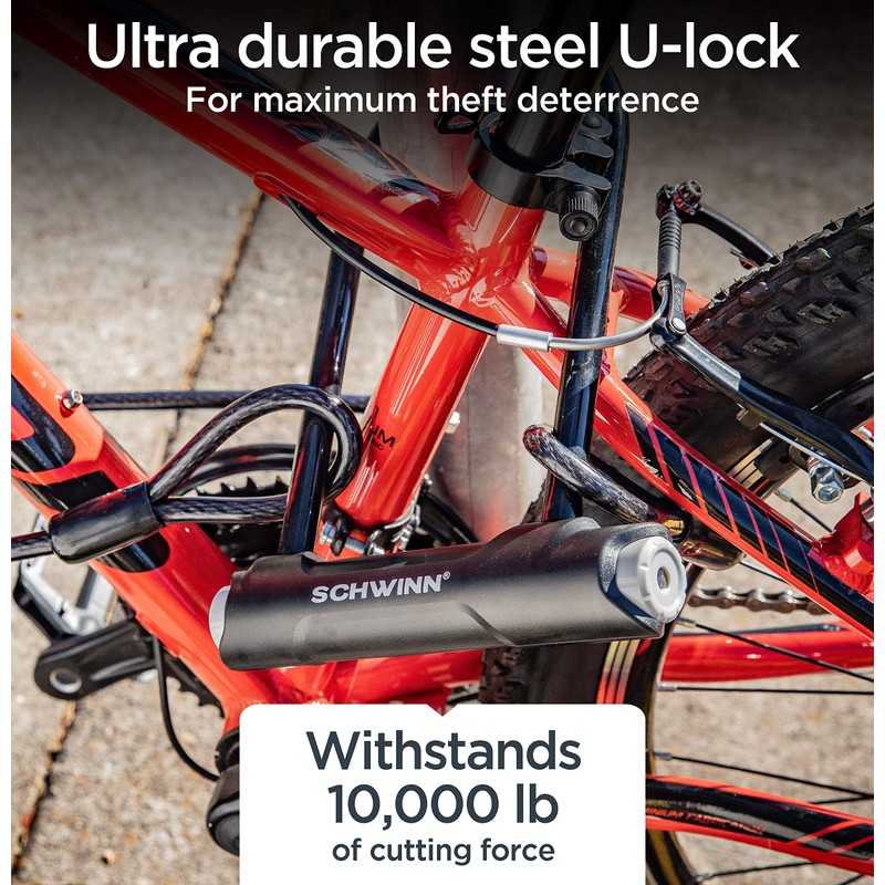 Schwinn Bike Max U-Lock with Double Crimped Cable, 2 Keys