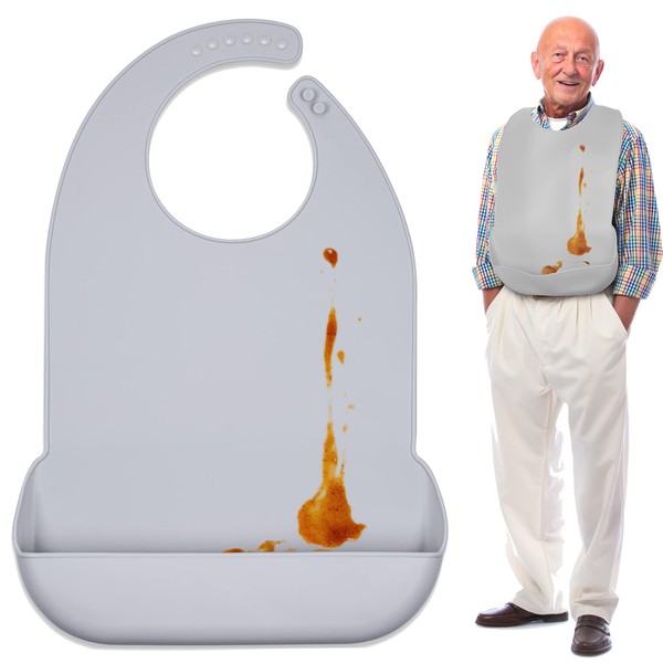 Adult Bibs for Eating – Washable Silicone Adult Bibs for Elderly Men and Women, Plastic Bibs for Adults Senior Citizens, Disabled Products for Adults, Clothing Protectors with Crumb Catcher