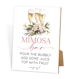 Pink Floral Greenery Mimosa Bar Sign,Bridal Shower Decorations,Wedding Shower Decorations,Bubbly Bar Sign,Mimosa Bar Supplies,for Wedding Engagement Birthday Party,Bachelorette Party,18