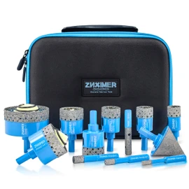 Diamond Tile Hole Saw Kit - ZNXIMER Porcelain Tile Drill Bits Set for Ceramic, Granite, Marble and More Drilling - 12pcs Diamond Core Drill Bits Set(6/8/10/20/25/28/32/35/45/65MM/2/10MM)
