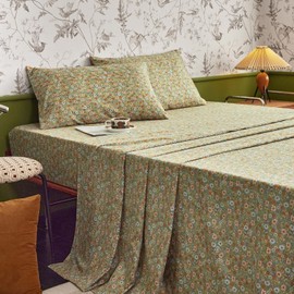 Wake In Cloud - Shabby Chic Bed Sheets, 4-Piece Sheet Set, Floral Flower Pattern Printed Country Coquette Cottage Aesthetic Bedding, Deep Pocket, Olive Green, Twin Size