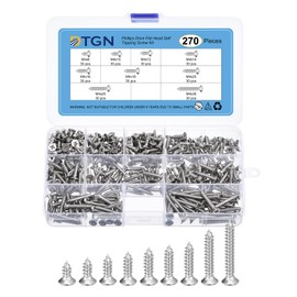 DTGN 270Pcs Wood Screws Assortment Kit - 9 Sizes 304 Stainless Steel M4x(8-30mm) Phillips Flat Head Self Tapping Screws - for Woodworking, Furniture