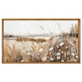 TWNSLLA Vintage Wall Art Framed,Spring Wildflower Field Landscape Art Prints,Farmhouse Wall Art Bedroom Retro Country Canvas Painting Meadow With Flower Art Wall Decor,Vintage Bathroom Decor Wall Pictures,18"x10"
