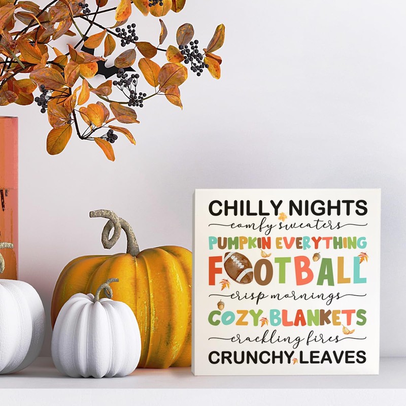 Fall Desk Decorations Wooden Box Sign, Fall Football Decor for